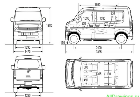 Mazda Scrum Wagon PX (2007) (Мазда Скрум Универсал ПX (2007)) - чертежи (рисунки) автомобиля